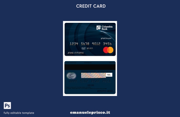 modello USA Columbia Bank Mastercard Platinum in stile verificato